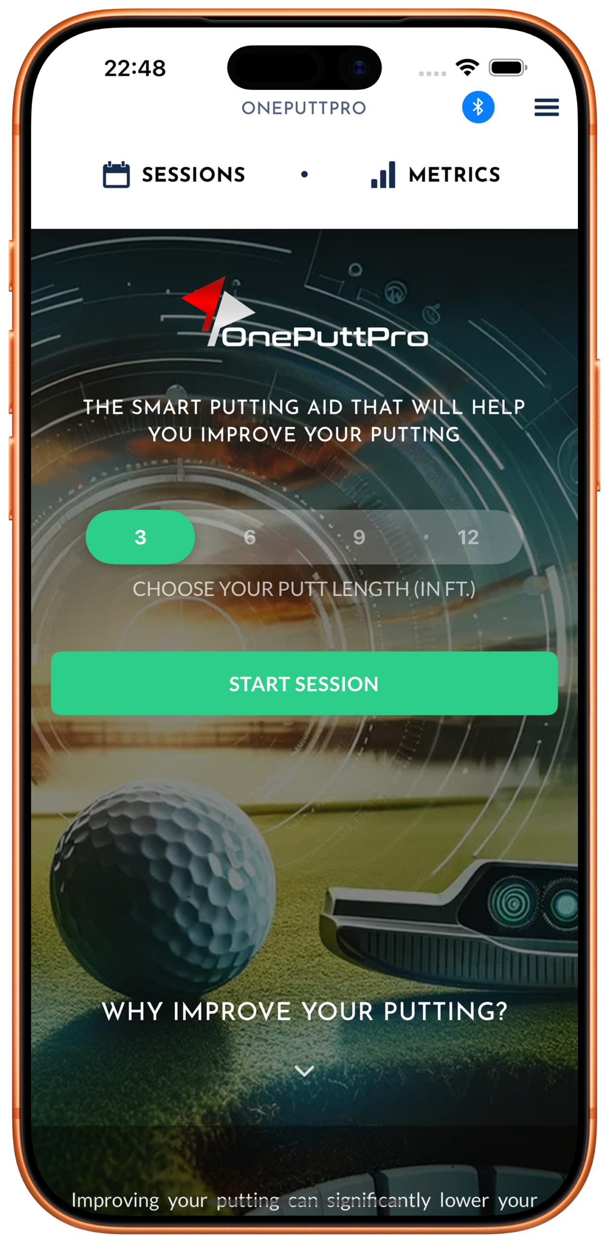 Golf putting aid app interface